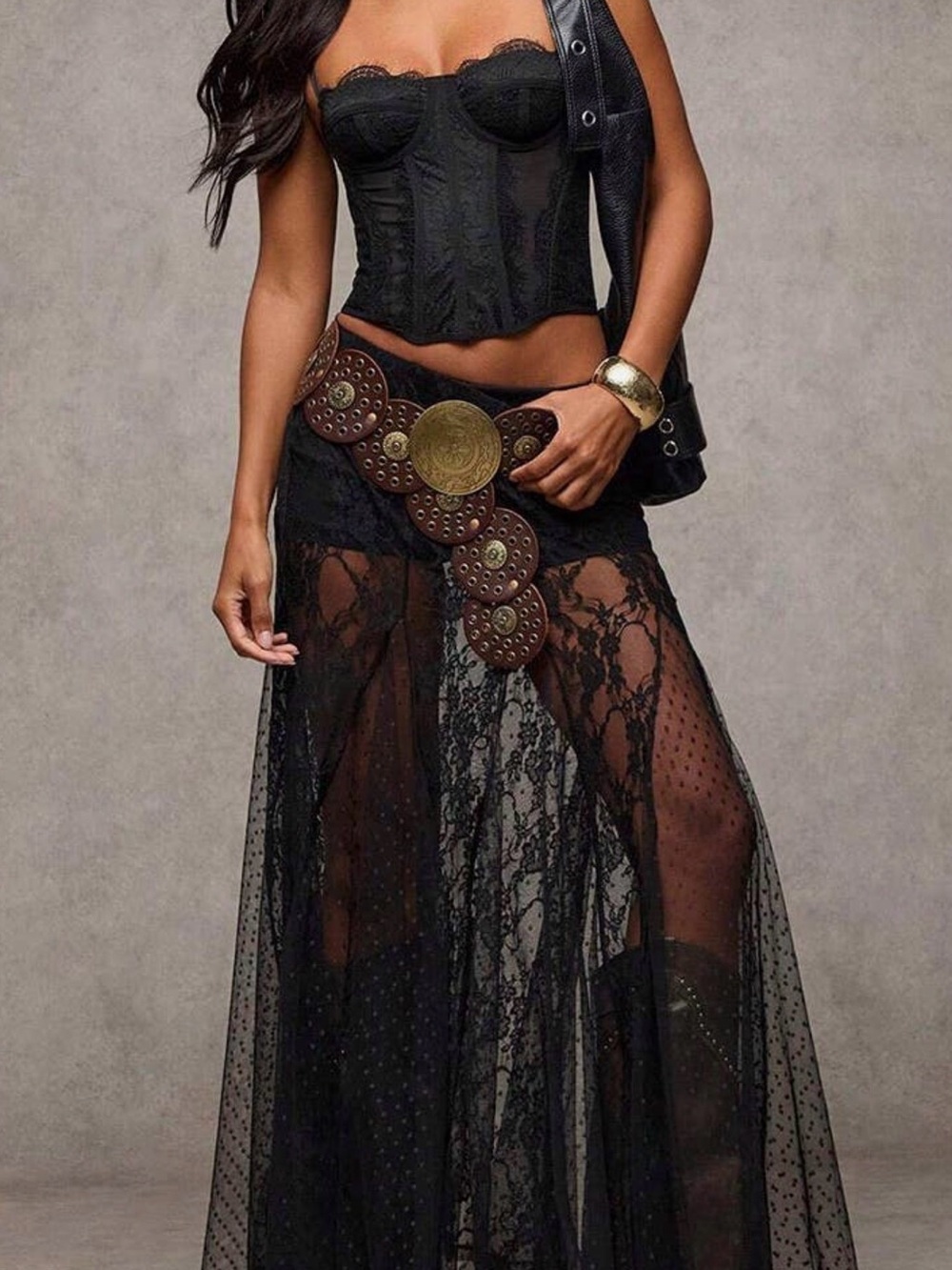 Black Lace Sheer Maxi Skirt